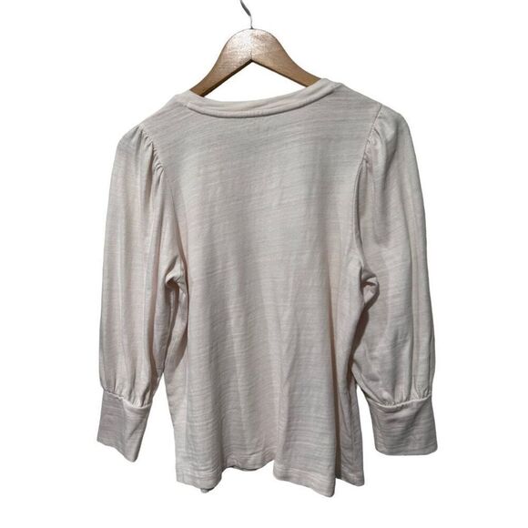 Loft Cream Burnout Knit Balloon 3/4 Sleeve Blouse Top Size Medium Minimalist - Picture 8 of 10